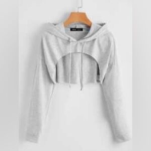 Heathered Knit Cutout Drawstring Hoodie